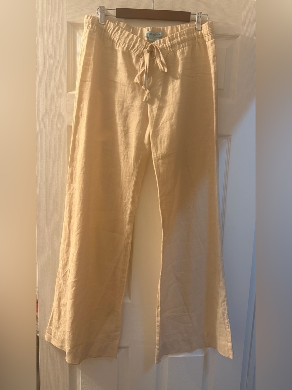 Guess by Marciano Light Beige 100% Linen Drawstring Pants Size Medium